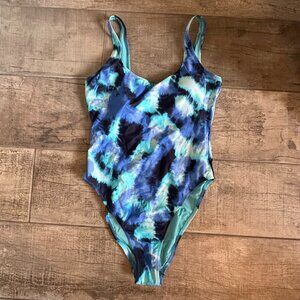Aerie Low Back Blue Tropical One Piece Swimsuit NWT